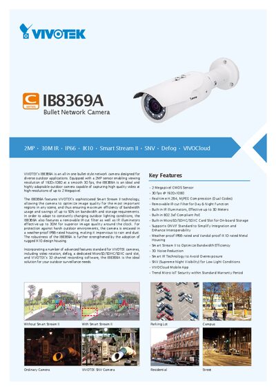 VIVOTEK IB8369A Bullet Network Camera Data Sheet