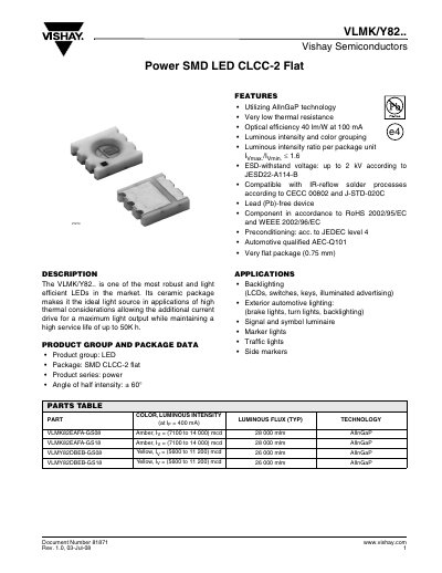 Vishay VLMK/Y82.. LED Datasheet - cover page