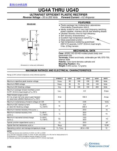 General Semiconductor UG4A-UG4D Datasheet - cover page