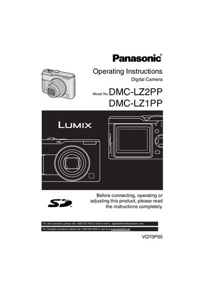 Panasonic DMC-LZ2PP DMC-LZ1PP Digital Camera Operating Instructions - cover page