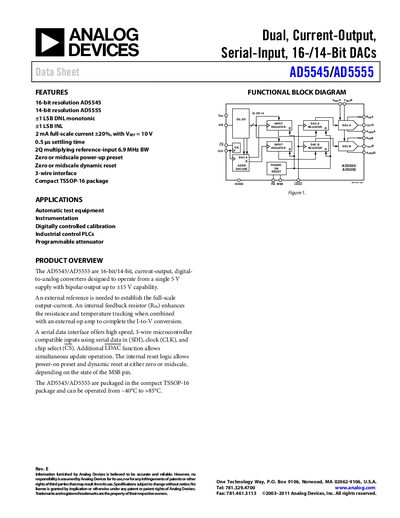 Analog Devices AD5545/AD5555 Datasheet Rev E - cover page