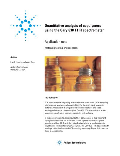 Agilent Cary 630 FTIR Quantitative Analysis of Copolymers Application Note - cover page