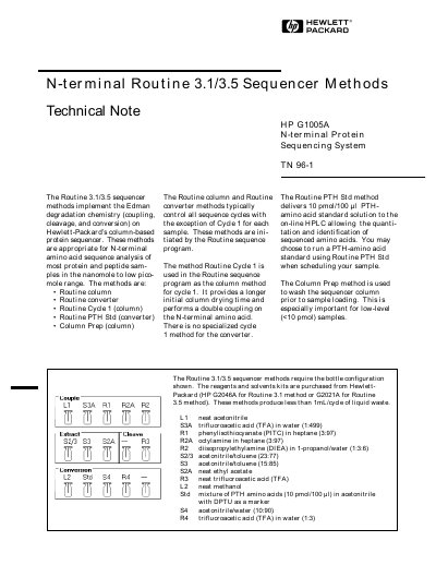 Hewlett-Packard G1005A N-terminal Routine 3.1/3.5 Sequencer Methods Technical Note - cover page