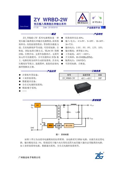 ZLG ZY WRBD-2W Wide Input Voltage Isolation Regulator Handbook - cover page