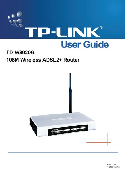 TP-Link TD-W8920G 108M Wireless ADSL2+ Router User Guide
