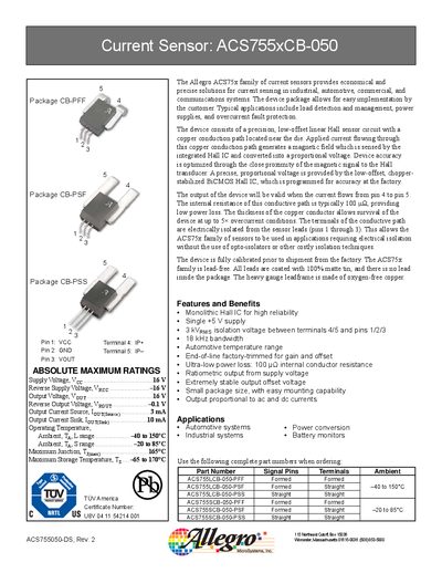 Allegro ACS755xCB-050 Datasheet - cover page