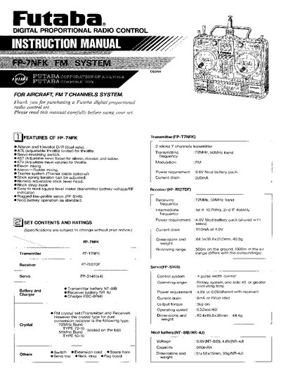 Futaba FP-7NFK Digital Proportional Radio Control Instruction Manual - cover page