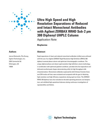 Agilent ZORBAX RRHD Sub-2 μm 300 Diphenyl UHPLC Column Application Note - cover page