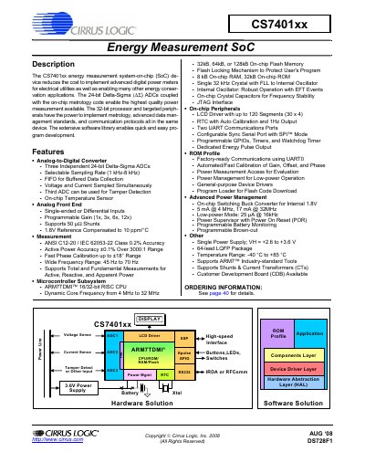 Cirrus Logic CS7401xx Energy Measurement SoC Handbook - cover page