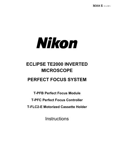 Nikon TE2000‑E Inverted Microscope Perfect Focus System User Manual - cover page