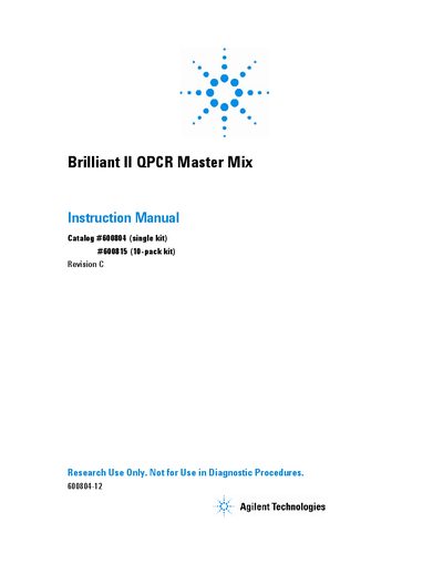 Agilent Brilliant II QPCR Master Mix Instruction Manual - cover page