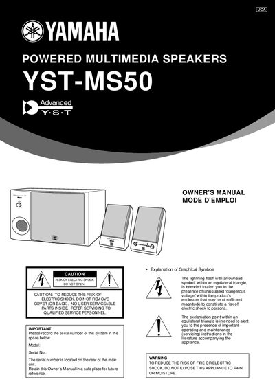 Yamaha YST-MS50 Powered Multimedia Speaker Owner's Manual - cover page