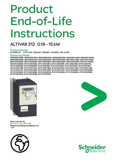 Schneider Electric ALTIVAR 312 0.18-15 kW End-of-Life Instructions