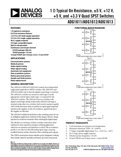 Analog Devices ADG1611/ADG1612/ADG1613 Datasheet - cover page