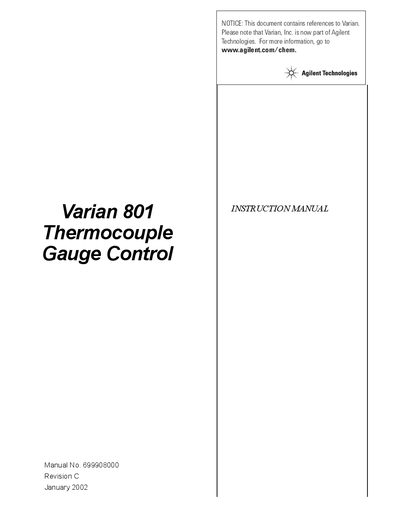 Varian 801 Thermocouple Gauge Control Instruction Manual - cover page