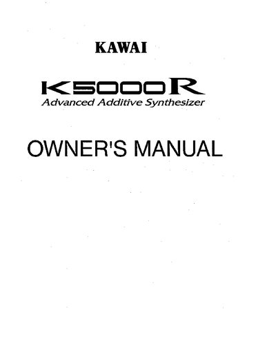 KAWAI K5000R Advanced Additive Synthesizer Owner's Manual - cover page