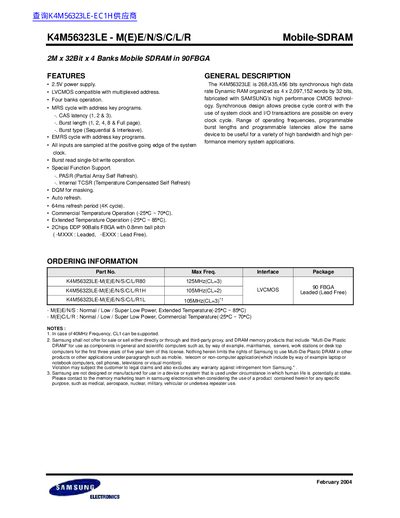 Samsung K4M56323LE Mobile-SDRAM Datasheet - cover page