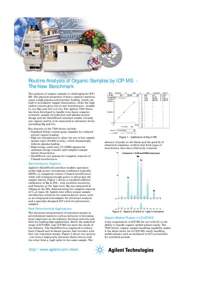 Agilent 7500 Series ICP-MS Organic Analysis Technical Feature - cover page