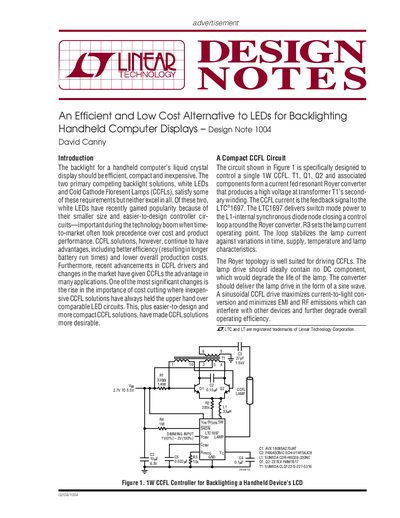 LTC1697 CCFL Controller for Handheld Displays Design Note 1004 - cover page