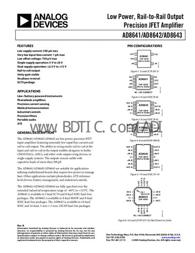 Analog Devices AD8641/AD8642/AD8643 Datasheet - cover page