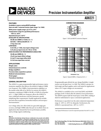 Analog Devices AD8221 Datasheet