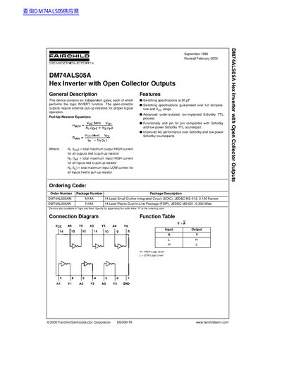 Fairchild DM74ALS05A Hex Inverter with Open Collector Outputs Datasheet - cover page