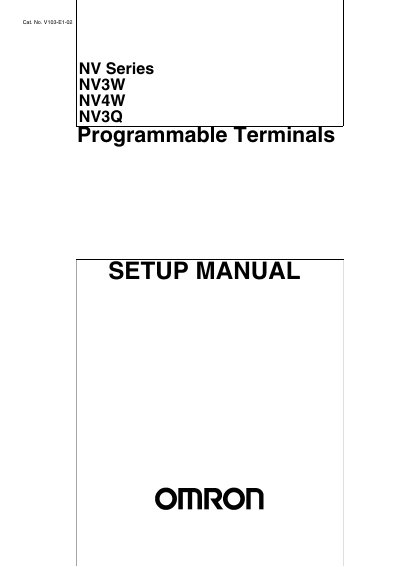 Omron NV3W/NV4W/NV3Q Programmable Terminal Setup Manual - cover page