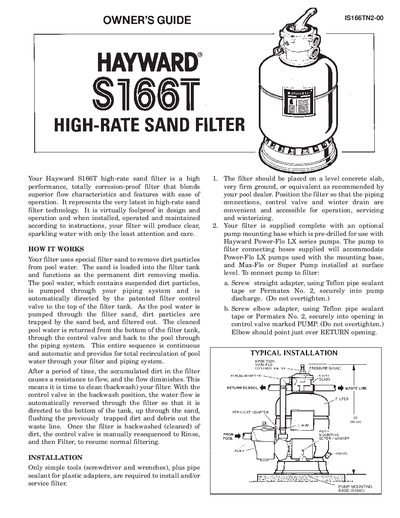 Hayward S166T High-Rate Sand Filter Owner's Guide - cover page