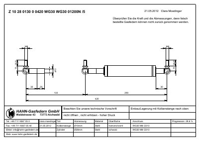 HAHN Gasfedern Z 10 28 0130 0 0420 WG30 WG30 01200N /5 technology data - cover page