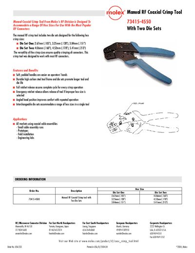 Molex 73415-4550 RF Coaxial Crimp Tool Manual - cover page