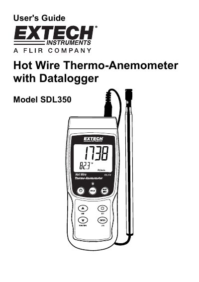 Extech SDL350 Hot Wire Thermo-Anemometer User's Guide
