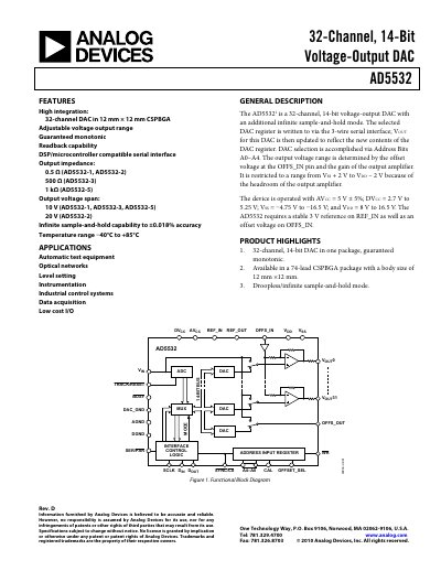 Analog Devices AD5532 32-Channel 14-Bit Voltage-Output DAC Data Sheet