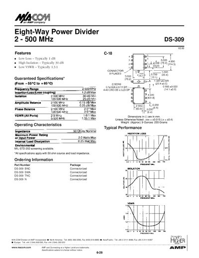 MACOM DS-309 Eight-Way Power Divider 2 - 500 MHz  - cover page