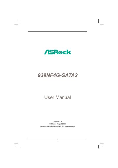 ASRock 939NF4G-SATA2 Motherboard User Manual - cover page