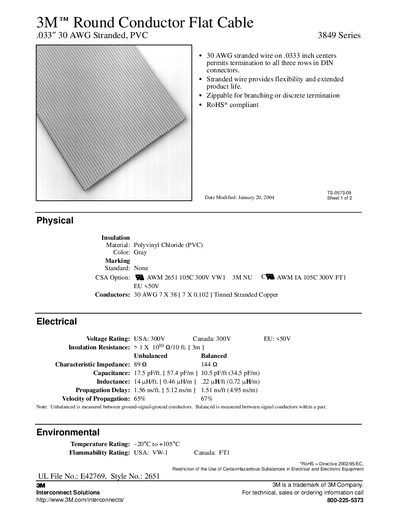 3M 3849 Series Round Conductor Flat Cable Manual