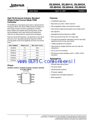 intersil ISL8840A ISL8841A ISL8842A ISL8843A ISL8844A ISL8845Ahandbook - cover page