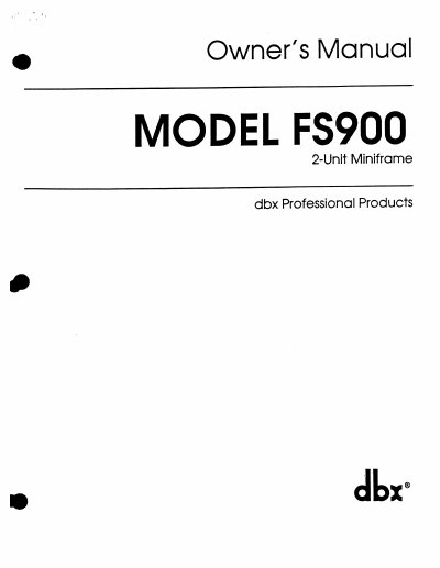 dbx FS900 2-Unit Miniframe Owner's Manual - cover page