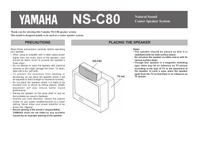 Yamaha NS-C80 Center Speaker System User Manual - cover page
