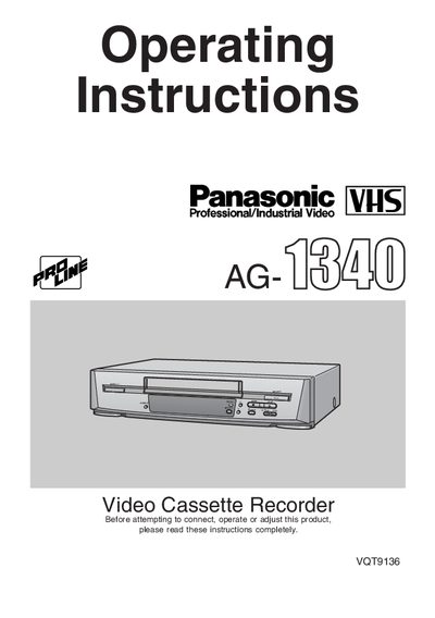 Panasonic AG-1340P VCR Operating Instructions - cover page