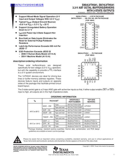 Texas Instruments SN54LVTH541, SN74LVTH541 Datasheet - cover page