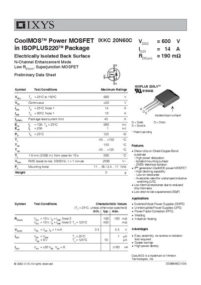 IXYS IXKC 20N60C Datasheet - cover page