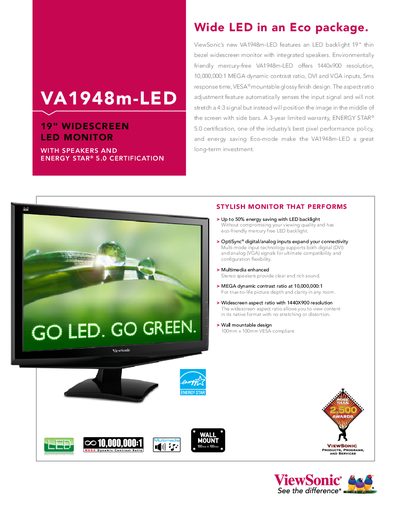 ViewSonic VA1948m-LED 19" Widescreen LED Monitor User Manual - cover page