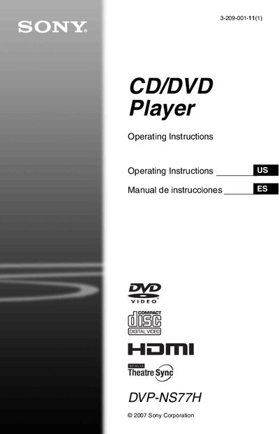 Sony DVP-NS77H CD/DVD Player Operating Instructions - cover page