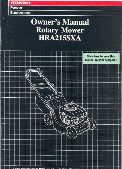 Honda HRA215SXA Rotary Mower Owner's Manual - cover page