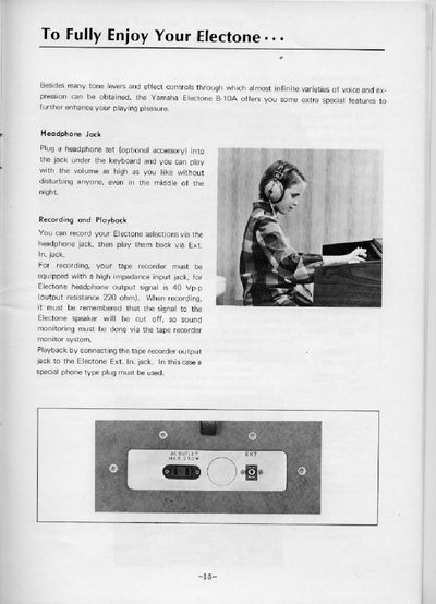 Yamaha B-10A Electone User Manual - cover page