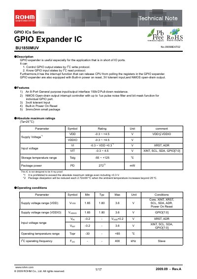 ROHM BU1850MUV Technical Note - cover page