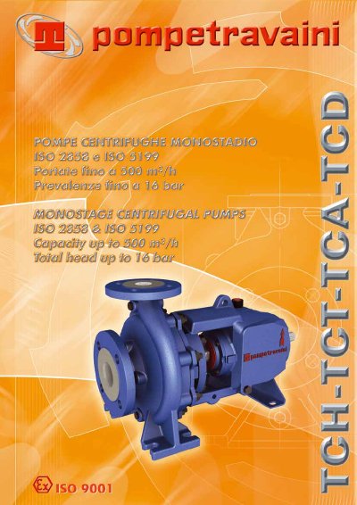 Pompetravaini TCH-TCT-TCA-TCD Series Monostage Centrifugal Pumps Technical Information - cover page