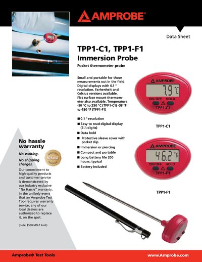 Amprobe TPP1-C1 / TPP1-F1 Immersion Probe Data Sheet - cover page
