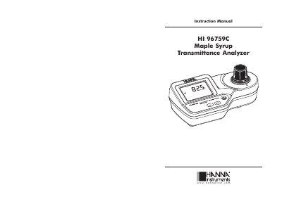 Hanna Instruments HI 96759C Maple Syrup Transmittance Analyzer Instruction Manual - cover page