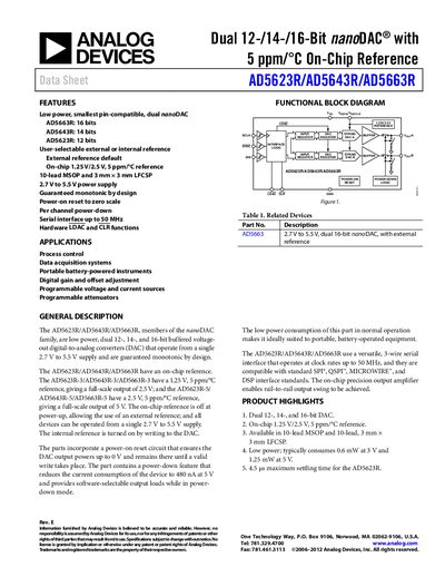 Analog Devices AD5623R/AD5643R/AD5663R Dual NanoDAC Handbook - cover page